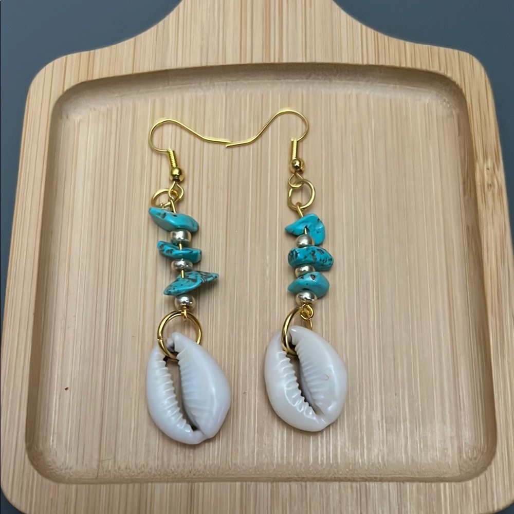 Gold and White Bohemian Shell Earrings